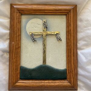 Wooden Framed Cross Art with Moon